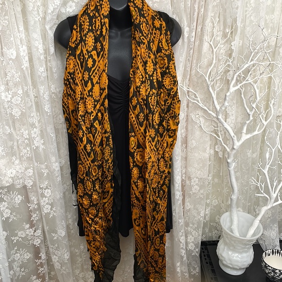 Orange & Black Oversized Square Scarf. Fold for Triangle Large Shawl - Picture 5 of 9